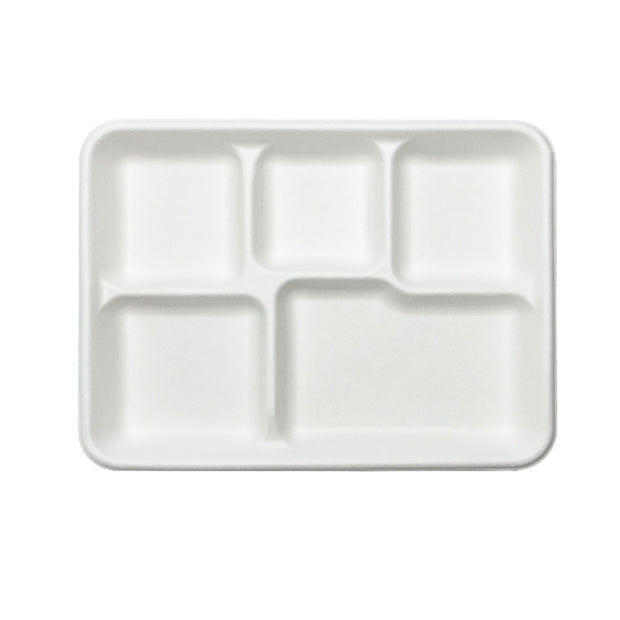 5 Compartment Eco Friendly Bagasse Sugarcane Pulp Lunch Tray