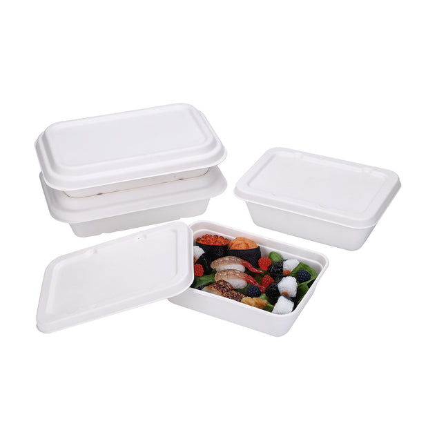 750ml 1000ml 1300ml Bagasse Sugarcane Rectangular Food Container with Sugarcane Lid PET Lid