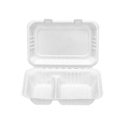 9 x 6 inch 2 Compartment Bagasse Sugarcane Pulp Hinged Container Clamshell