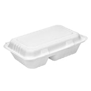 9 x 6 inch 2 Compartment Bagasse Sugarcane Pulp Hinged Container Clamshell