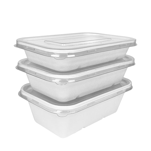 750ml 1000ml 1300ml Bagasse Sugarcane Rectangular Food Container with Sugarcane Lid PET Lid