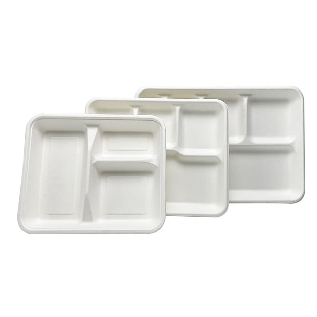 6 Compartment Compostable Bagasse Sugarcane Pulp Lunch Tray