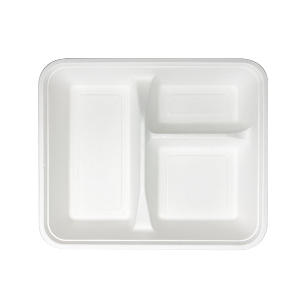 3 Compartment Compostable Bagasse Sugarcane Pulp Lunch Tray
