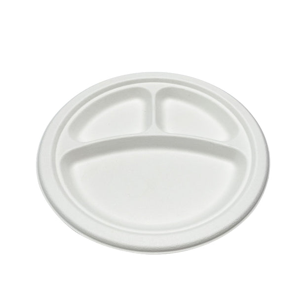 9 inch 10 inch 3 Compartment Sugarcane Bagasse Round Plate