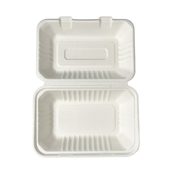 9 x 6 inch Bagasse Sugarcane Clamshell Molded Fiber Hinged Container