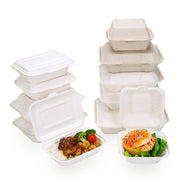 9 x 6 inch 2 Compartment Bagasse Sugarcane Pulp Hinged Container Clamshell