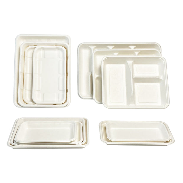 6 Compartment Compostable Bagasse Sugarcane Pulp Lunch Tray