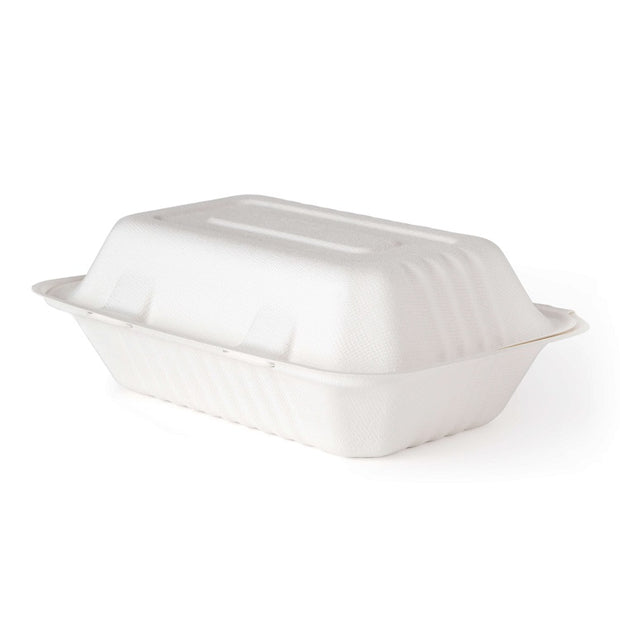 9 x 6 inch Bagasse Sugarcane Clamshell Molded Fiber Hinged Container