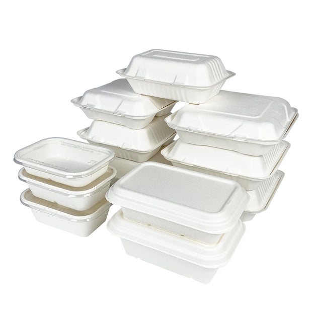 500ml 650ml 750ml Bagasse Sugarcane Container with Sugarcane Lid PET Lid