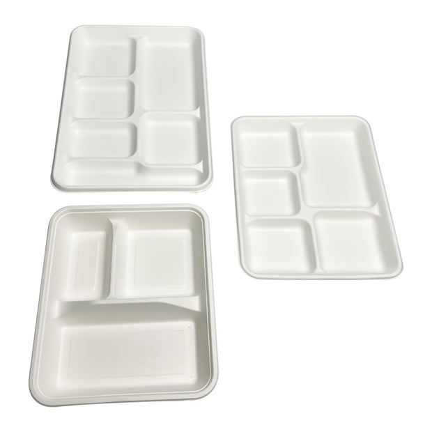 5 Compartment Eco Friendly Bagasse Sugarcane Pulp Lunch Tray
