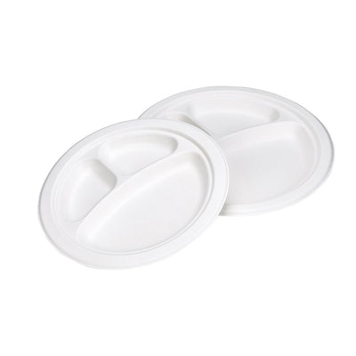 9 inch 10 inch 3 Compartment Sugarcane Bagasse Round Plate