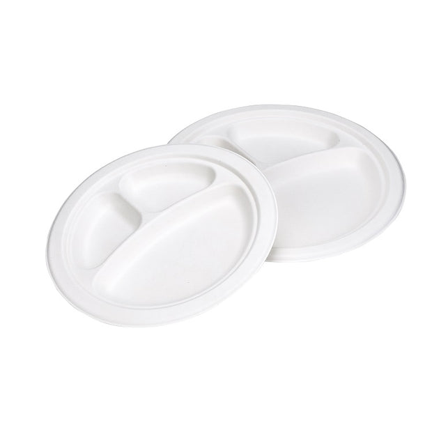 9 inch 10 inch 3 Compartment Sugarcane Bagasse Round Plate