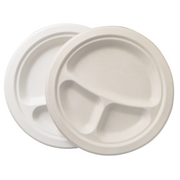 9 inch 10 inch 3 Compartment Sugarcane Bagasse Round Plate