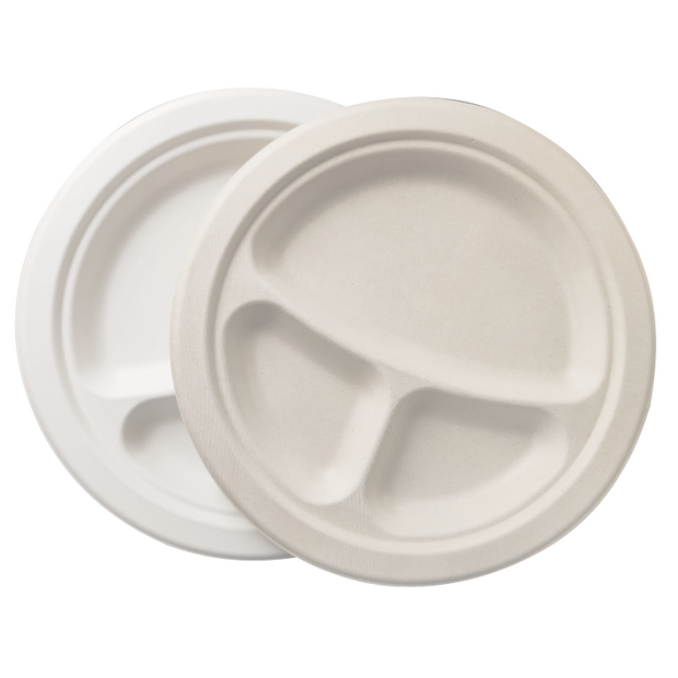 3-Compartment Bagasse Sugarcane Plates - 656 - GreenLine Paper Company